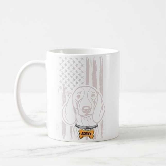Caneca De Café US Patriot Dachshund EUA Flag Dog (Esquerda)