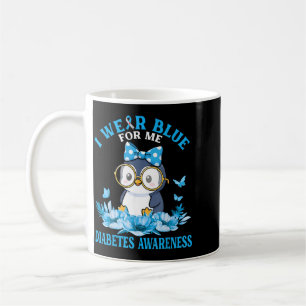 Caneca De Café Use Azul Para Diabetes Flores de Pinguim Fofo