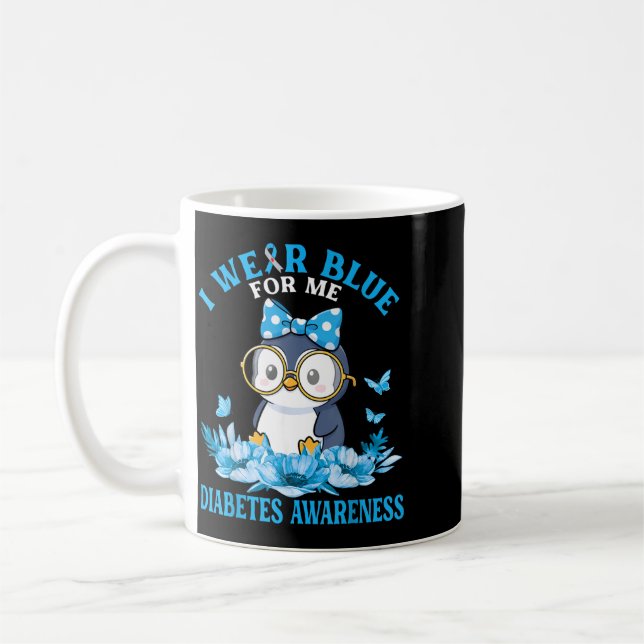 Caneca De Café Use Azul Para Diabetes Flores de Pinguim Fofo (Esquerda)