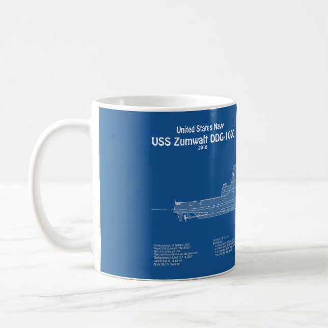 Caneca De Café USS Zumwalt - Entrega de planos de impressão Bluep (Esquerda)