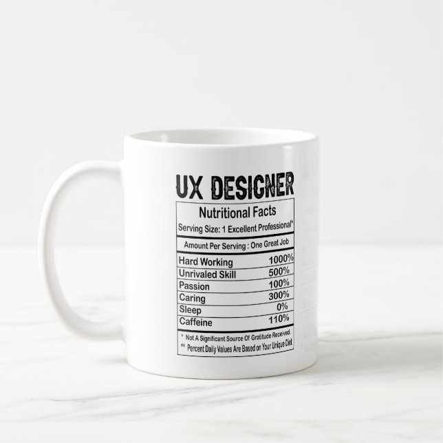 Caneca De Café UX Designer Nutrition Facts 11 oz Coffee Mug (Esquerda)