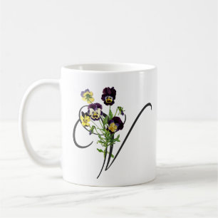 Caneca De Café V Inicial com Violas Vintage