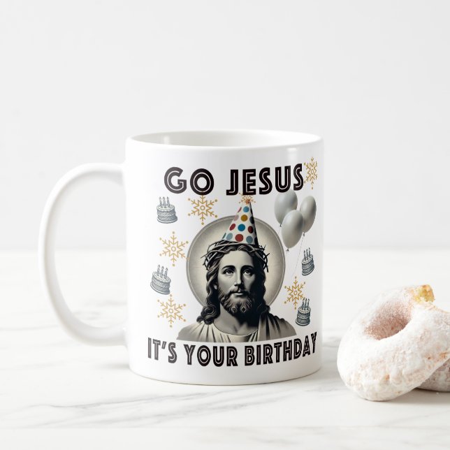 Caneca De Café Vá Jesus É Seu Aniversário (Com Donut)