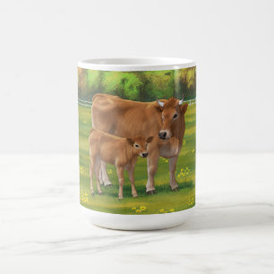 Caneca De Café Vaca Aubrac e Vitelo em Pastura Primavera