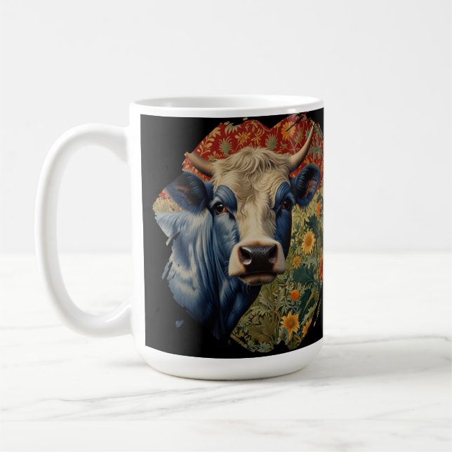 Caneca De Café Vaca azul retrô no girassol (Esquerda)