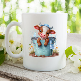 Caneca De Café Vaca branca em balde Monograma Personalizada