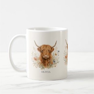 Caneca De Café Vaca das Terras Altas Aquarela Personalizada