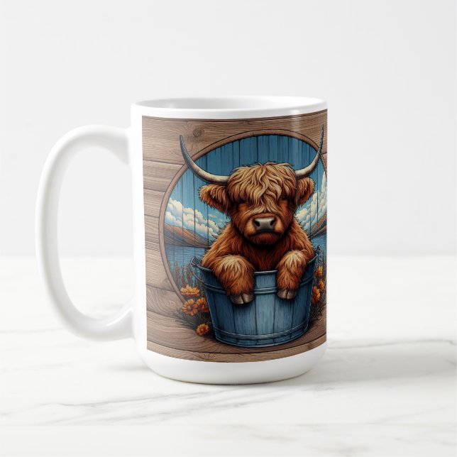 Caneca De Café Vaca das Terras Altas com Fundo Cénico (Esquerda)