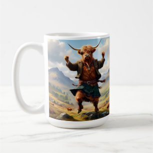 Caneca De Café Vaca das Terras Altas Dançando a Highland Fling,