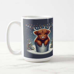 Caneca De Café Vaca das Terras Altas em Balde com Luzes Coloridas