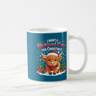 Caneca De Café Vaca das Terras Altas Fofa Natal Luzes do Papai No