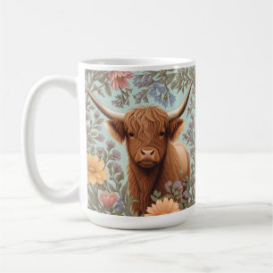 Caneca De Café Vaca das Terras Altas Pastel Floral Inspirada em W