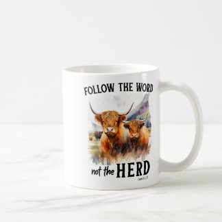 Caneca De Café Vaca das Terras Altas Siga a Palavra Não o Rebanho