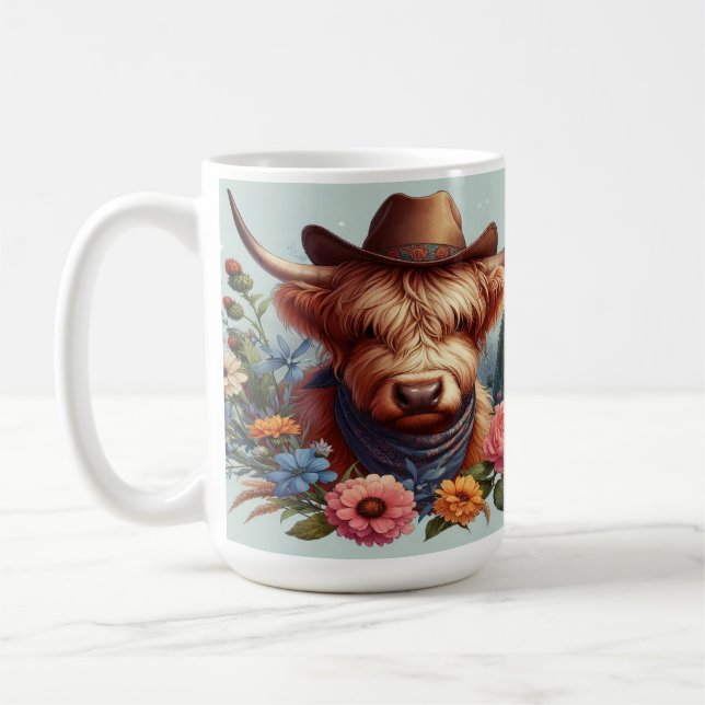 Caneca De Café Vaca das Terras Altas Usando Chapéu de Cowboy (Esquerda)
