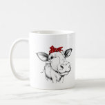 Caneca De Café Vaca em Red Bandana Funny<br><div class="desc">Vaca vestindo bandana vermelha que diz "Não em manada ir mais rápido"</div>