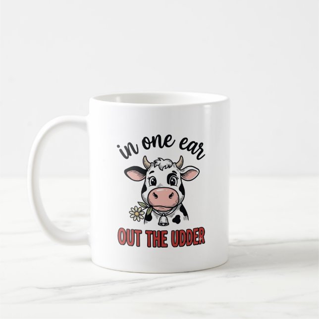 Caneca De Café Vaca Engraçada Com Uma Orelha Para Fora Da Camiset (Esquerda)