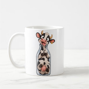 Caneca De Café Vaca Engraçada Presa Dentro de Garrafa de Leite