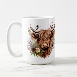 Caneca De Café Vaca Escocesa Highland com Flores Personalizáveis