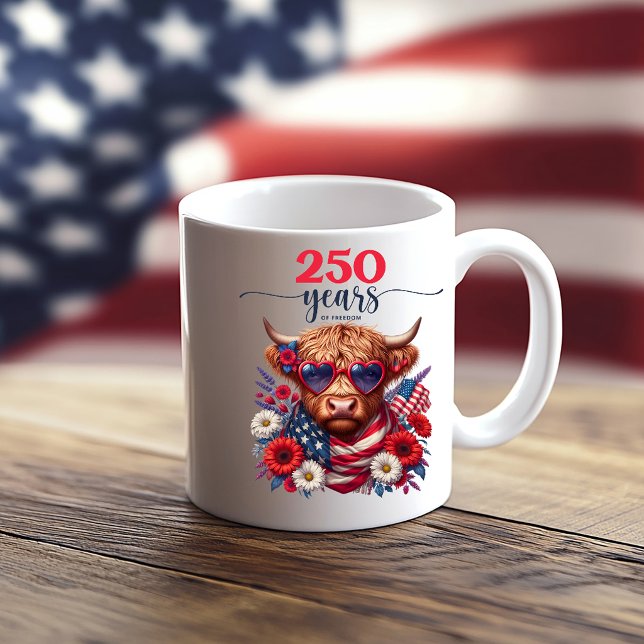 Caneca De Café Vaca Floral de 250 Anos de Liberdade (Criador carregado)