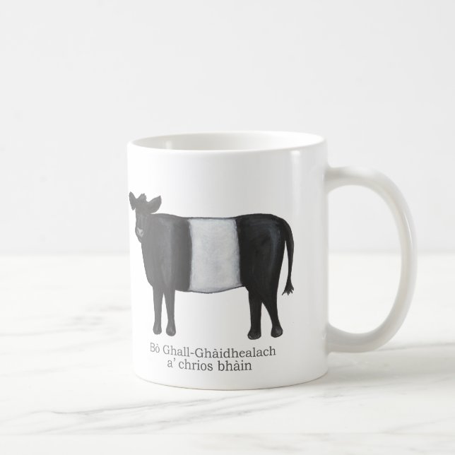 Caneca De Café Vaca galloway cinzenta em gaélico escocês (Direita)