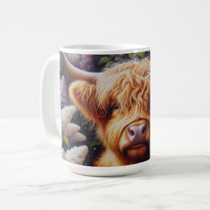Caneca De Café Vaca Highland com Flores Lilac