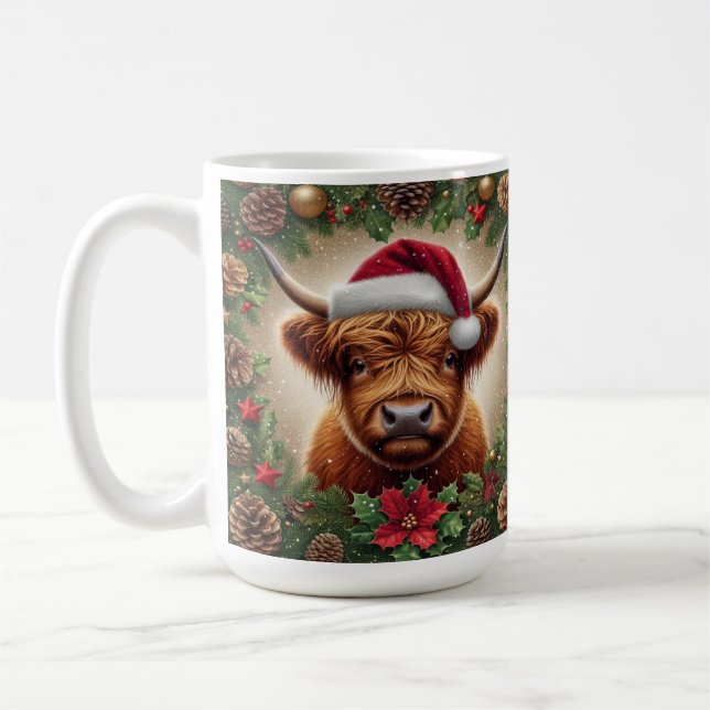 Caneca De Café Vaca Highland Com Santa Hat (Esquerda)