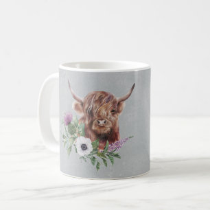 Caneca De Café Vaca Highland Escocesa Marrom Floral Personalizada