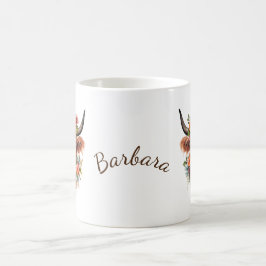 Caneca De Café Vaca Highland Moderna de Aquarela com Flores