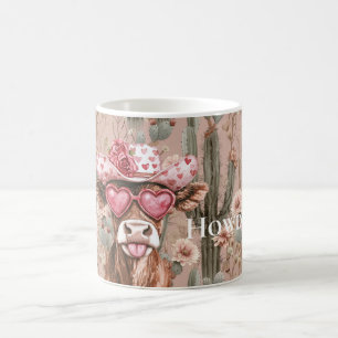 Caneca De Café Vaca Ocidental Óculos de sol, cor-de-rosa, Cactus
