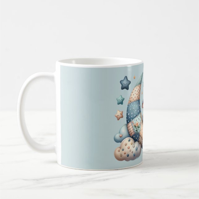 Caneca De Café Vaca Patchwork Fofa Sobre a Lua com Estrelas (Esquerda)