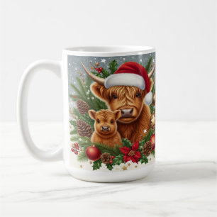 Caneca De Café Vacas das Terras Altas em Grinalda de Natal Festiv