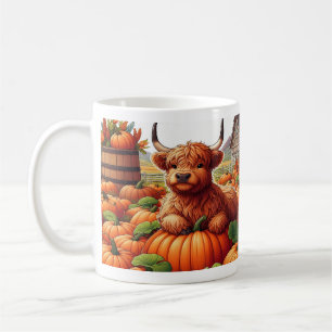 Caneca De Café Vacas De Cavernas De Highland Descando Entre Pumpk