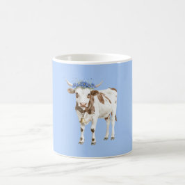 Caneca De Café Vacas Flores Azuis