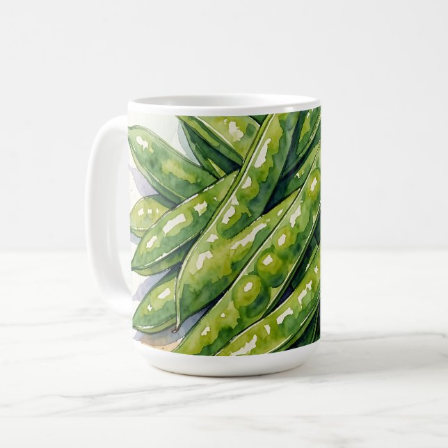 Caneca De Café Vagens de Ervilha em Aquarela (Frente Esquerda)