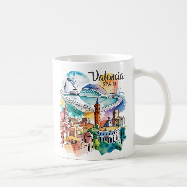 Caneca De Café Valencia Spain Cityscape Watercolor Travel Custom (Direita)
