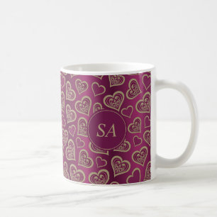 Caneca De Café Valentine Day Purple n Brown Hearts