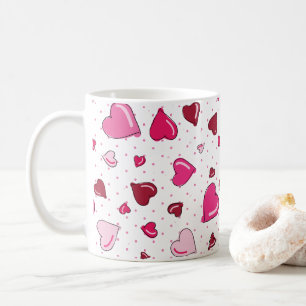 Caneca De Café Valentine Day Sweetheart Red Pink Heart Bolinhas