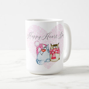Caneca De Café Valentine - Dia Feliz do Coração Gato Cartoon Cora