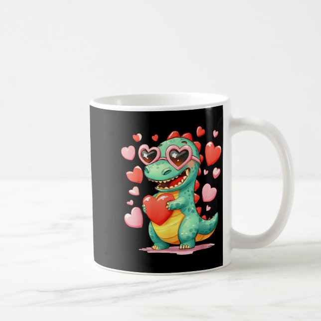 Caneca De Café Valentine Dinosaur Trex Holding Heart Girl Sunl Bo (Direita)