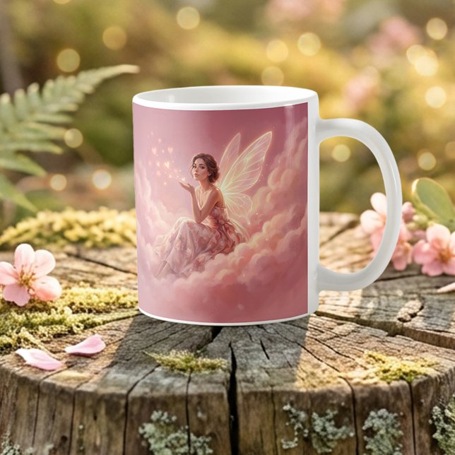 Caneca De Café Valentine Fairy on Pink Clouds Fantasy Art (Criador carregado)