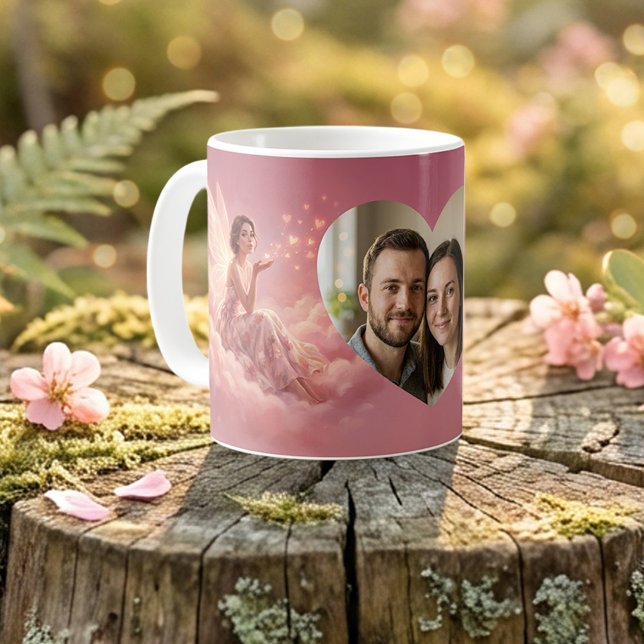 Caneca De Café Valentine Fairy on Pink Clouds Fantasy Art Photo (Criador carregado)