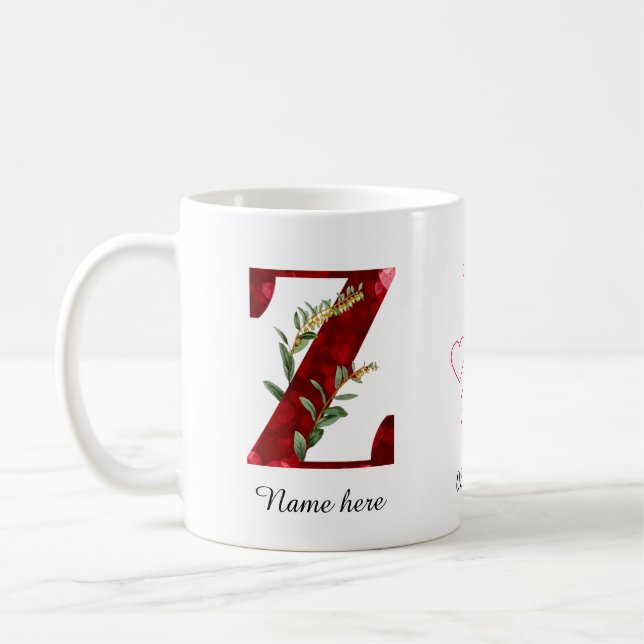 Caneca De Café Valentine Red Heart Floral Letter Z Initial Mug (Esquerda)