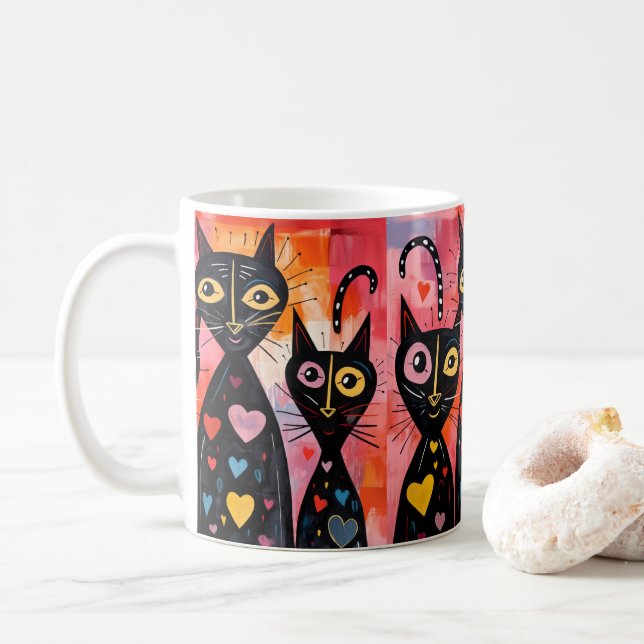 Caneca De Café Valentine's Day Cat Red Hearts Mugs (Com Donut)