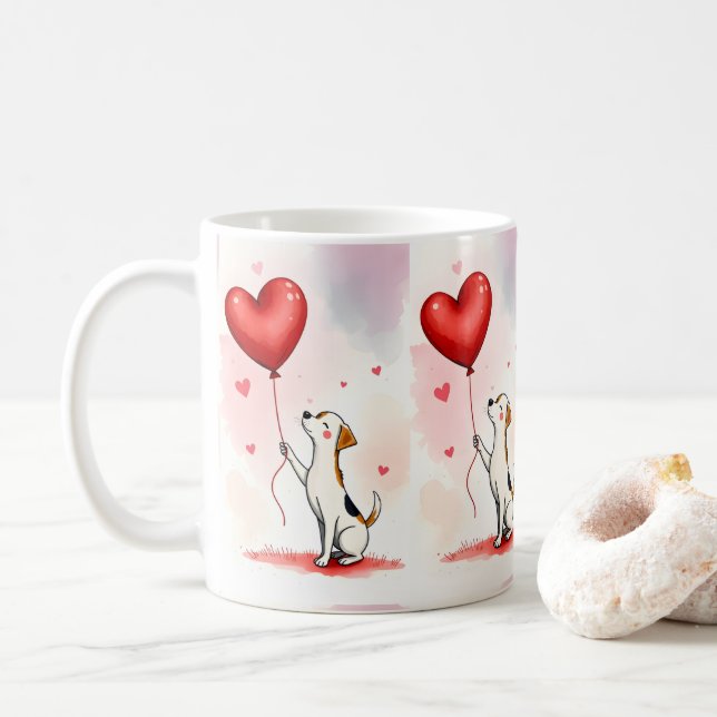 Caneca De Café Valentine's Day Dog Red Hearts Mugs (Com Donut)