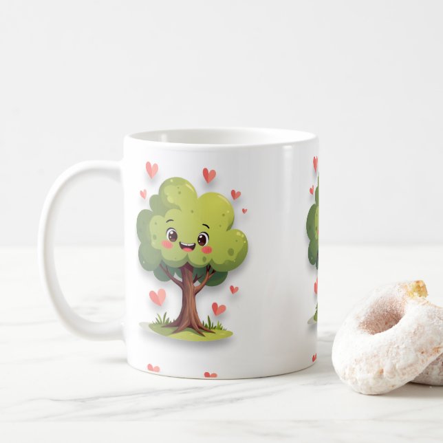 Caneca De Café Valentine's Day Tree Red Hearts Mugs (Com Donut)