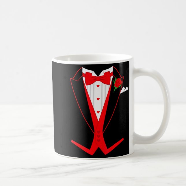 Caneca De Café Valentine's Day Tuxedo Red Bow Tie Costume For Guy (Direita)
