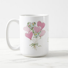 Caneca De Café Valentine's Heart Pink and Green Heart Balloons