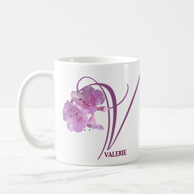 Caneca De Café Valerie personalizável nome rosa-rosa-rosa flores  (Esquerda)