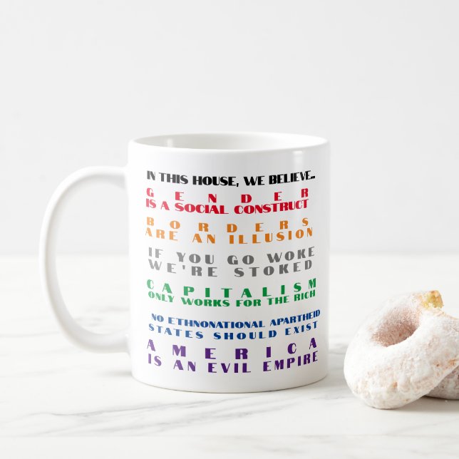 Caneca De Café Valores de Woke de Esquerda (Com Donut)