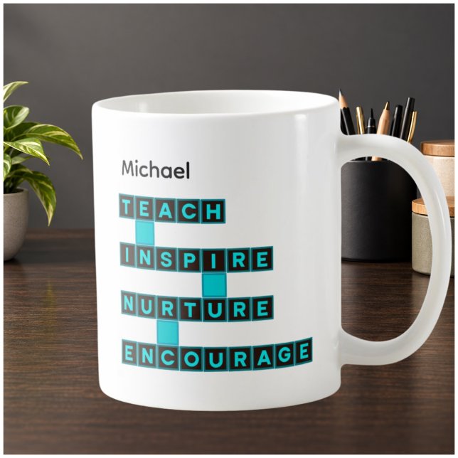 Caneca De Café Valores do Educador de Professores Teal Preto Pers (Criador carregado)